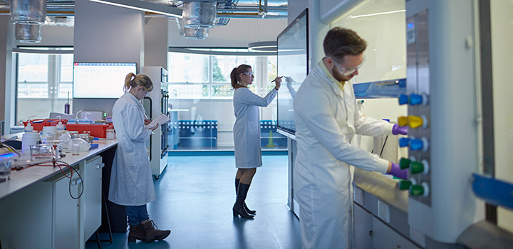 Science laboratory - group of people working