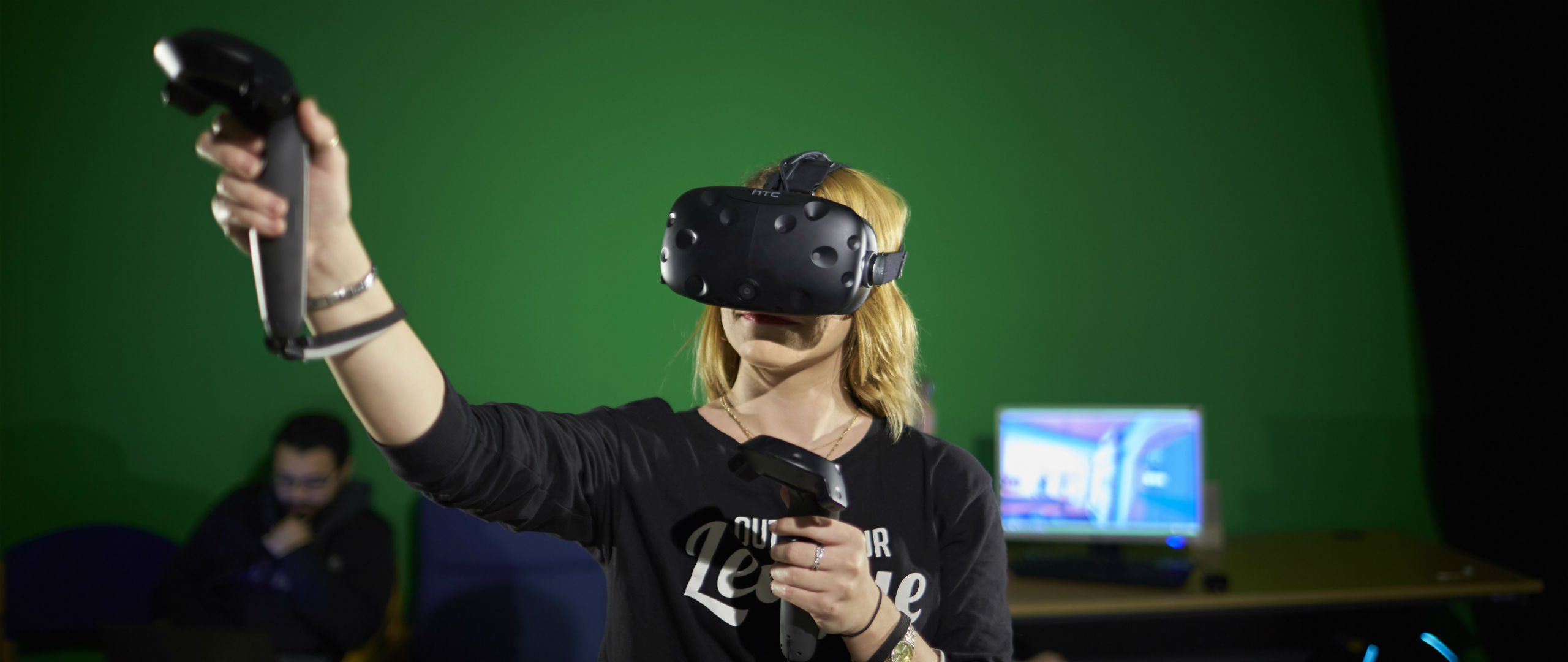 Female wearing a Virtual Reality headset