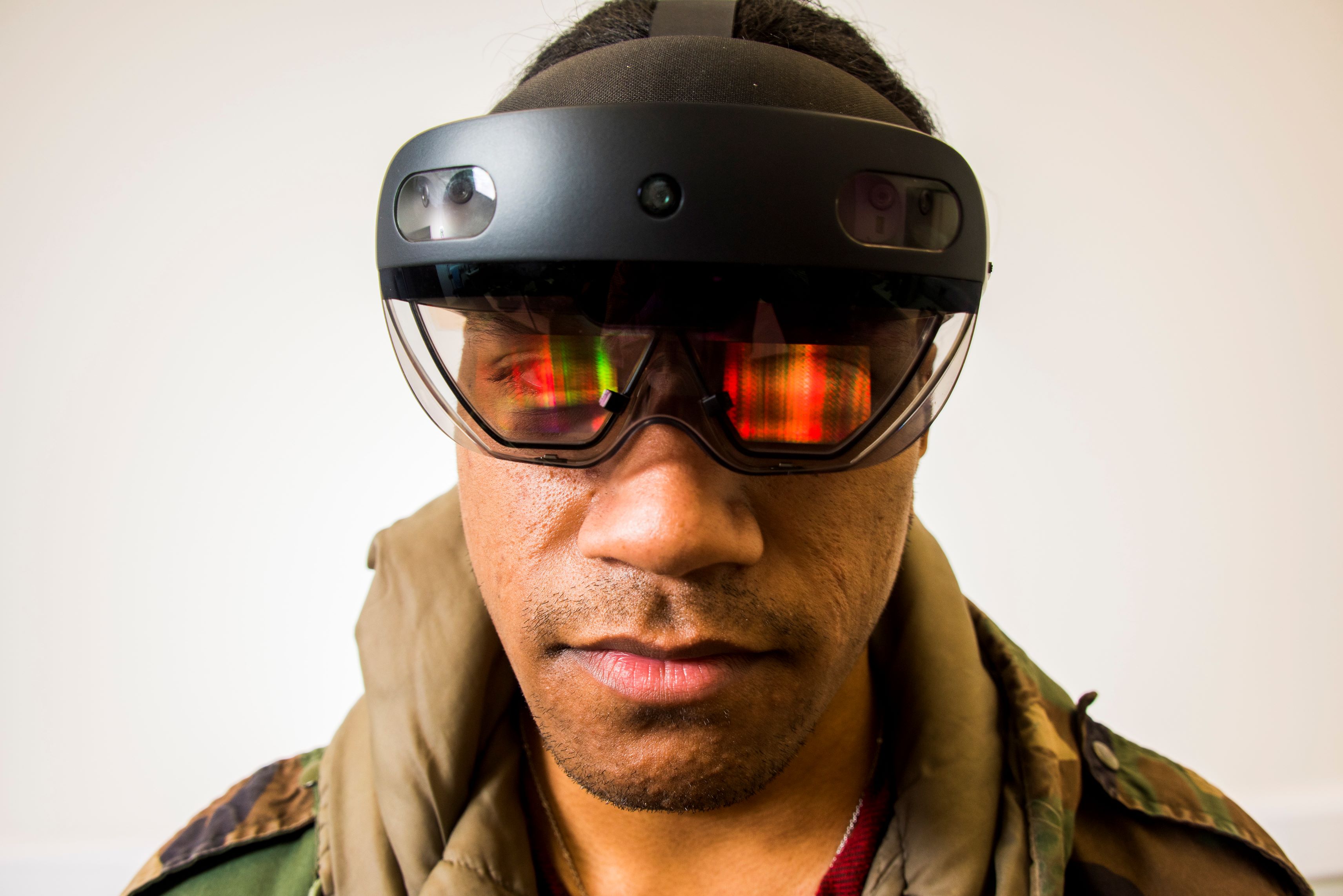 A man wearing an augmented reality headset. 