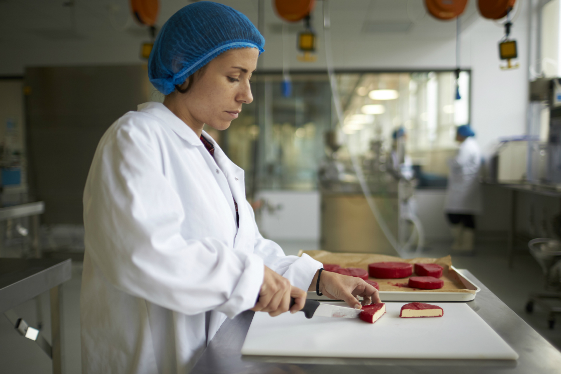 Student chopping food in a lab