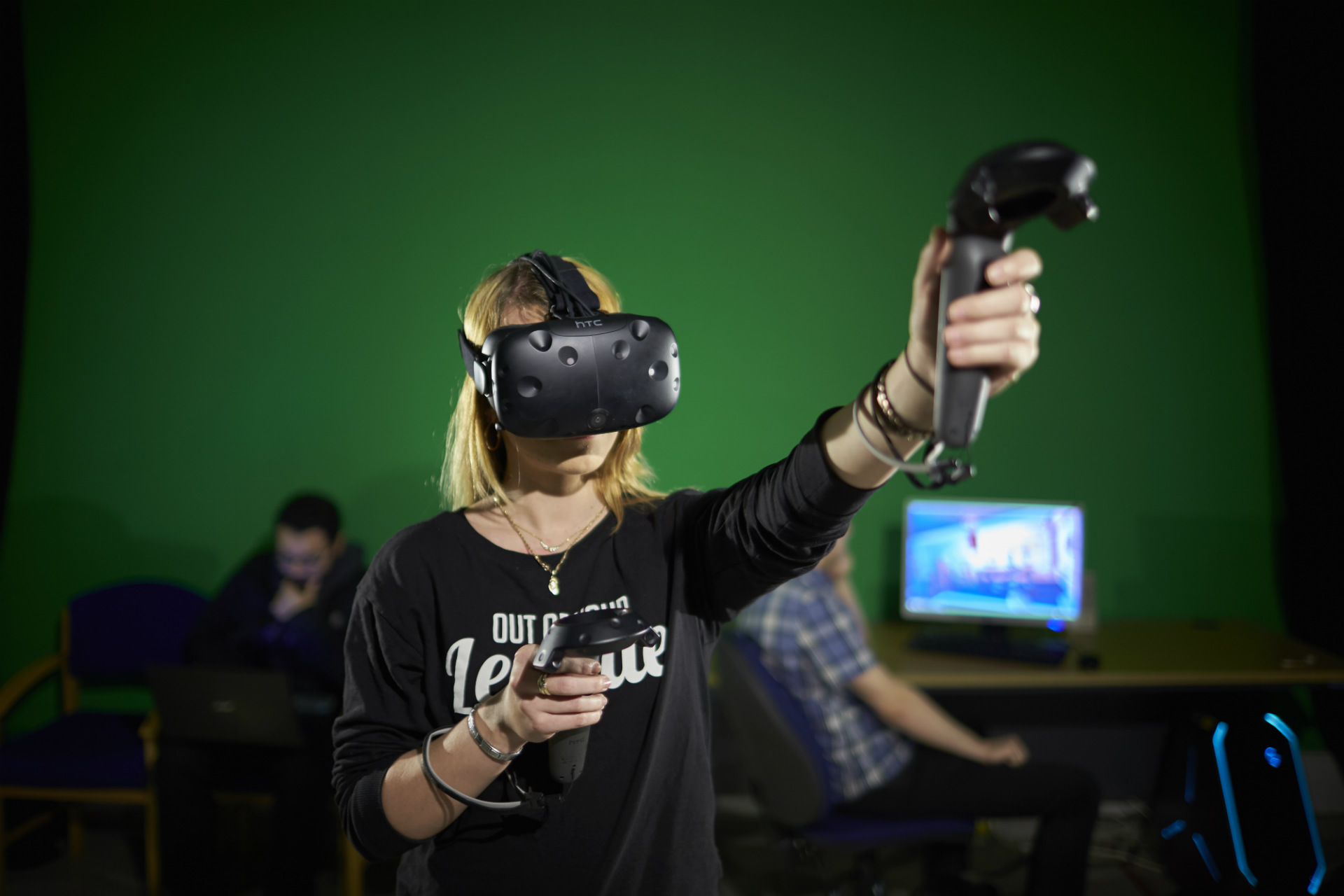 person wearing virtual reality head gear