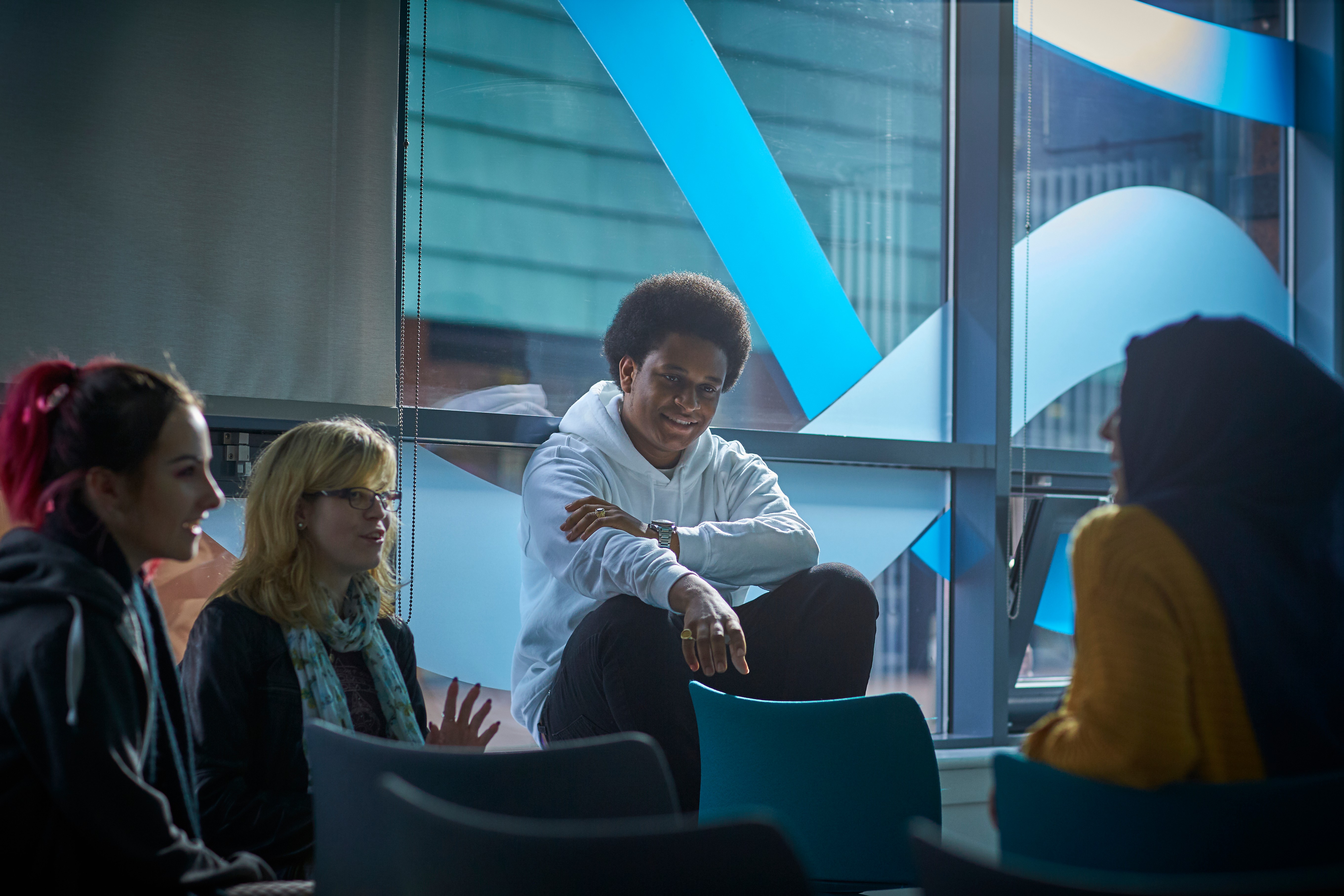 Students in Abertay's events space