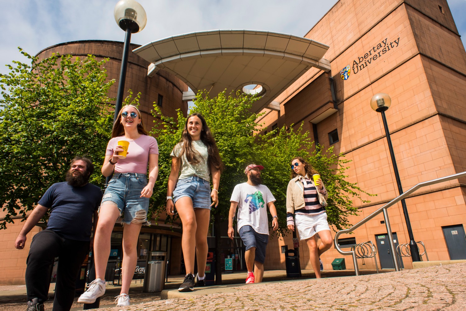 students outside library